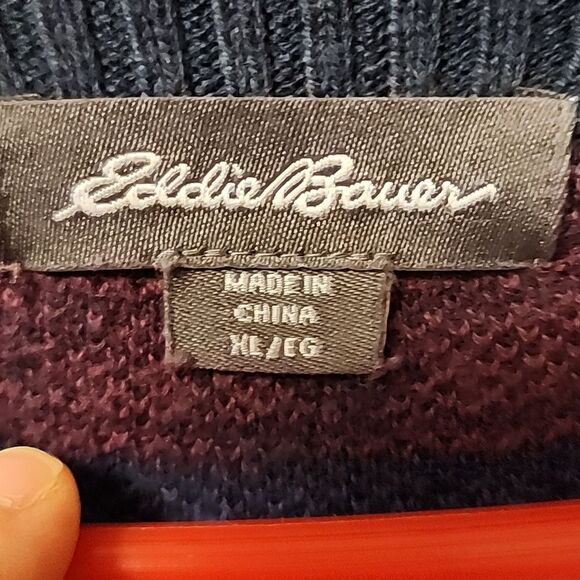 vntge Eddie Bauer men knitted fair isle 1/2 zip navy maroon sweater sz XL y2k - Picture 7 of 16